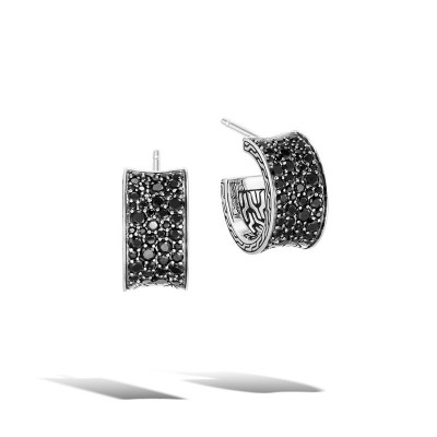 Classic Chain Sterling Silver Extra Small Hoop Earrings with Treated Black Sapphire & Spinel 100 Rou