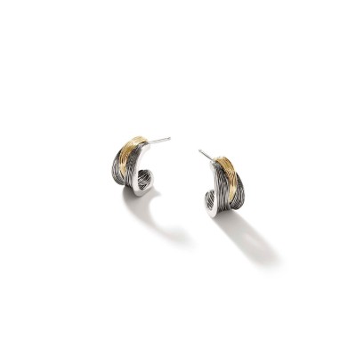 Bamboo J Hoop Earrings, Gold, Sterling Silver