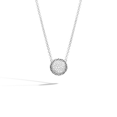 Classic Chain Diamond Pave Round Pendant with Chain
