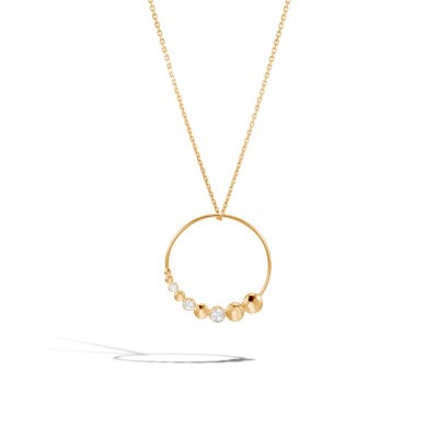 Dot Hammered Diamond Circle Pendant with Chain