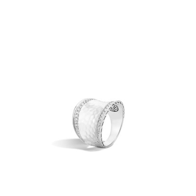 Classic Chain Hammered Diamond Pave Saddle Ring