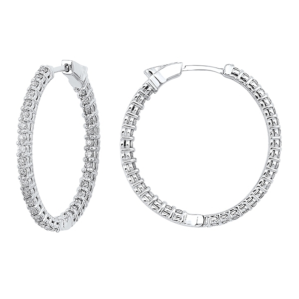 Diamond Inside Out Round 14k White Gold Hoop Earrings (5 ctw