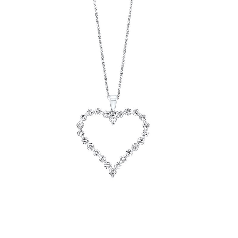 Diamond Open Heart Pendant Necklace in 14k White Gold (1 ctw